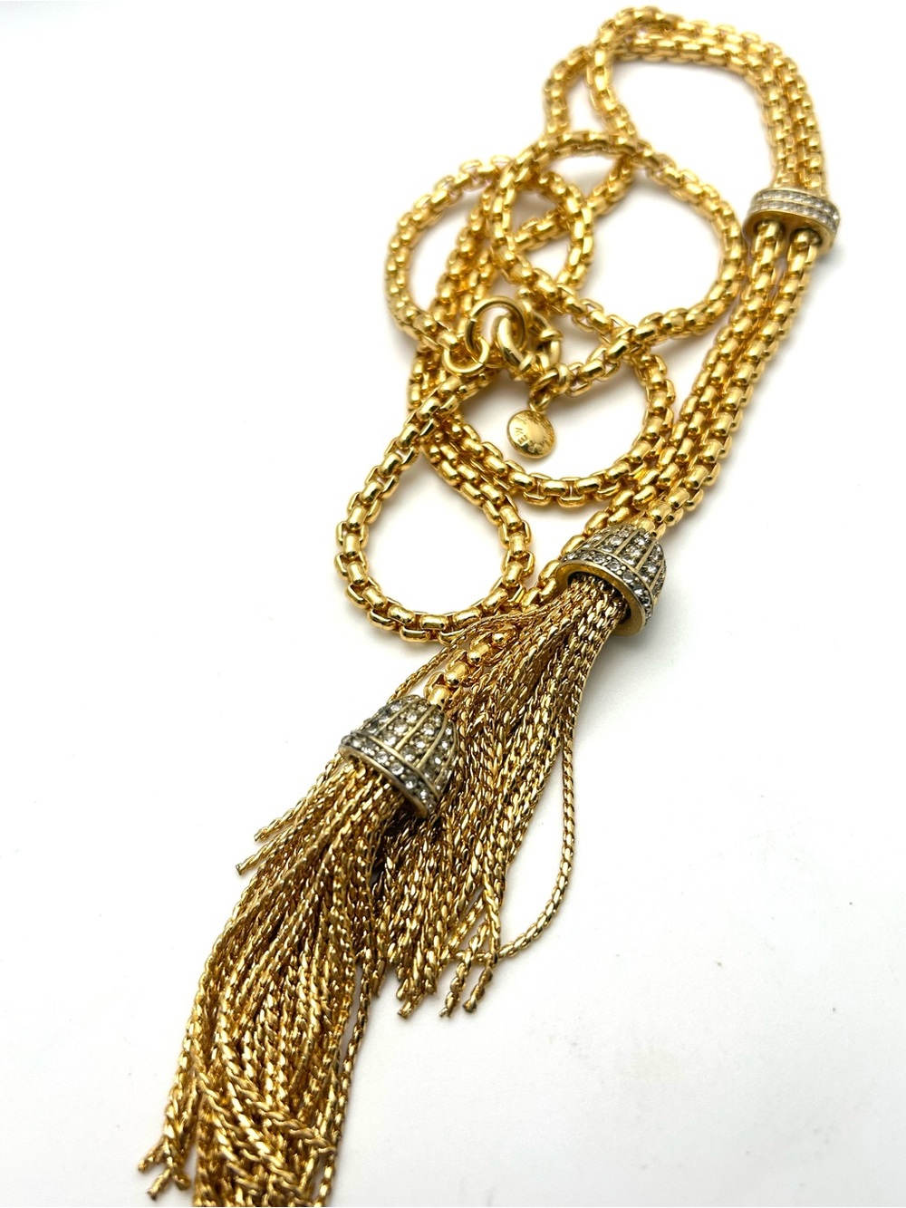 J. Crew Gold Jeweled Lariat Tassel Necklace